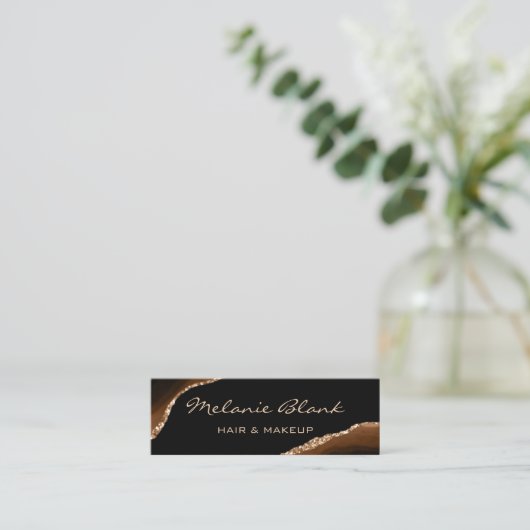 Makeup Artist Elegant Agate Black en Gold Marble Mini Visitekaartje (Staand voorkant)