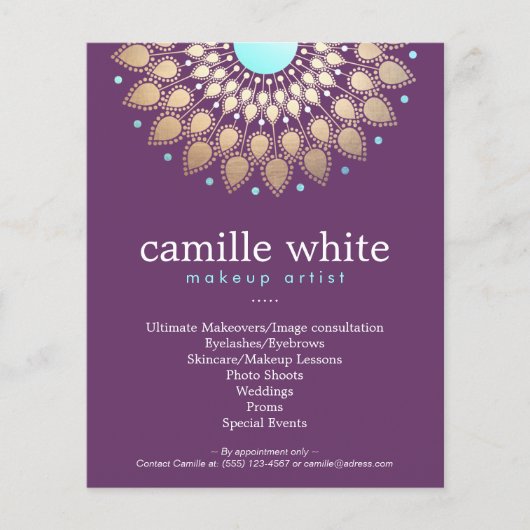 Makeup Artist Elegant Gold Motif Paars Flyer (Voorkant)