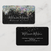 Makeup Artist Elegant Holografyc Glitter Black Visitekaartje (Voorkant / Achterkant)
