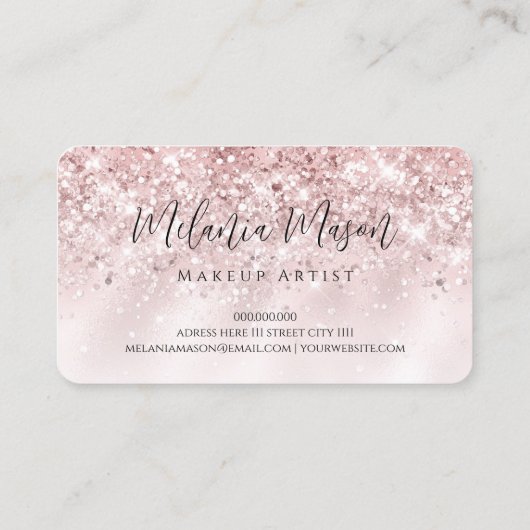 Makeup Artist Elegant Roos Gold Glitter Sparkly Visitekaartje (Achterkant)