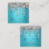 Makeup Artist Event Glitter 3D Silver Blue Ocean Vierkante Visitekaartje (Voorkant / Achterkant)
