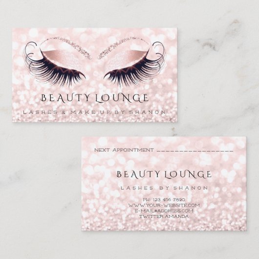 Makeup Artist Event Lashes Beauty Pink Grey Blush Afsprakenkaartje (Voorkant / Achterkant)