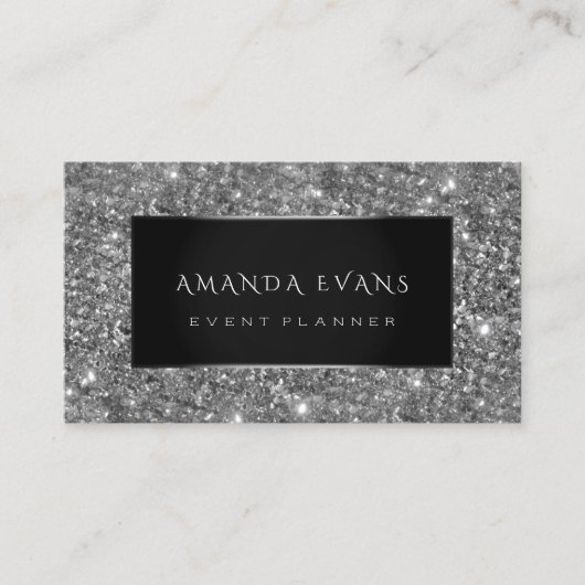 Makeup Artist Event Planner Black Silver Glitter Visitekaartje (Voorkant)
