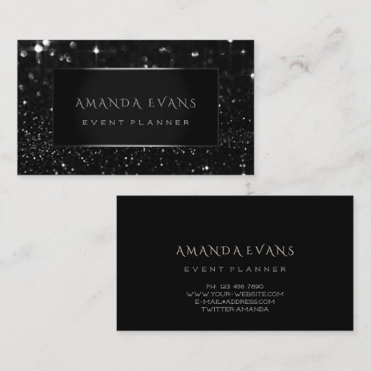 Makeup Artist Event Planner Black Silver Spark Visitekaartje (Voorkant / Achterkant)