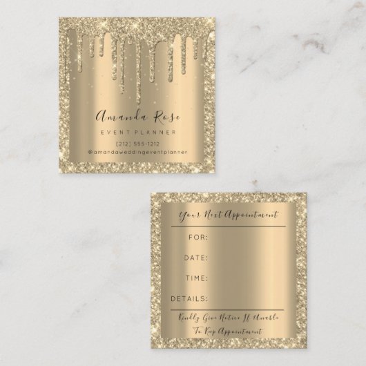 Makeup Artist Event Planner Champagne Gold DripVIP Afsprakenkaartje (Voorkant / Achterkant)