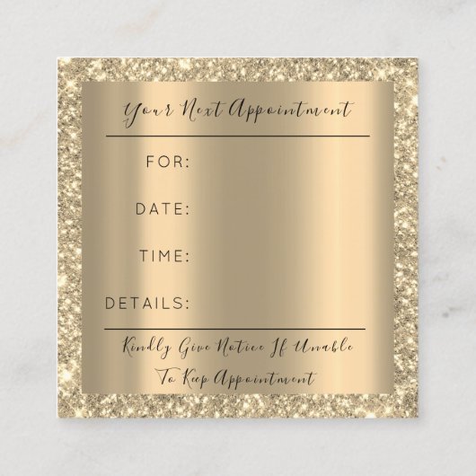 Makeup Artist Event Planner Champagne Gold DripVIP Afsprakenkaartje (Achterkant)