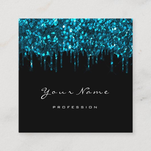 Makeup Artist Event Planner Glitter Black Blue Vierkante Visitekaartje (Voorkant)