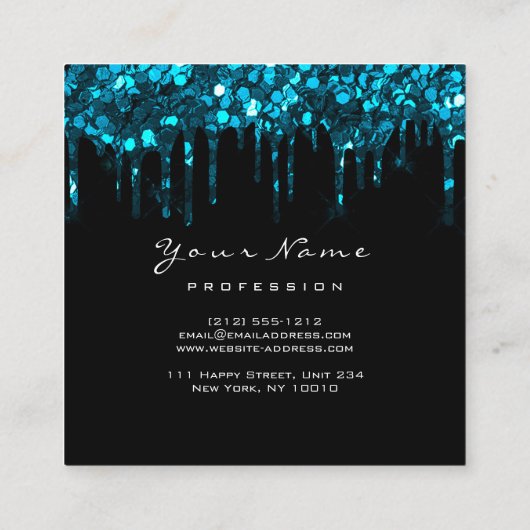 Makeup Artist Event Planner Glitter Black Blue Vierkante Visitekaartje (Achterkant)