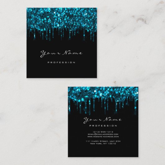 Makeup Artist Event Planner Glitter Black Blue Vierkante Visitekaartje (Voorkant / Achterkant)