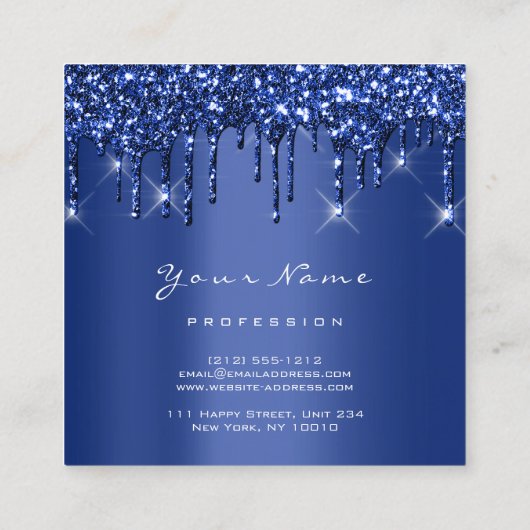 Makeup Artist Event Planner Glitter Blue Marine Vierkante Visitekaartje (Achterkant)