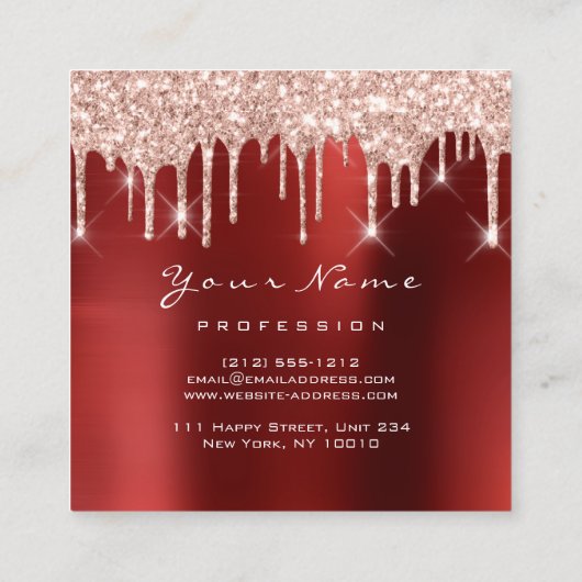 Makeup Artist Event Planner Glitter Roos Red Event Vierkante Visitekaartje (Achterkant)