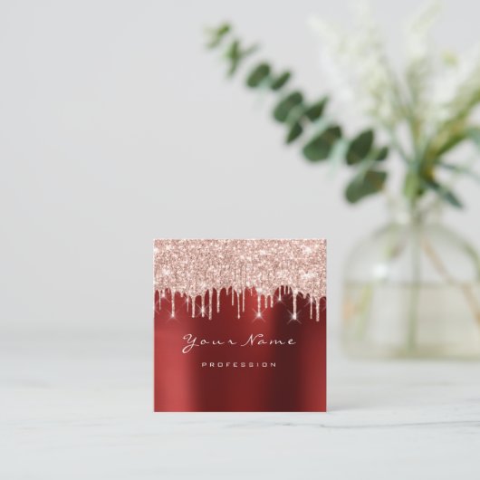 Makeup Artist Event Planner Glitter Roos Red Event Vierkante Visitekaartje (Staand voorkant)