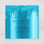 Makeup Artist Event Planner Glitter Turquoise Blue Vierkante Visitekaartje (Achterkant)