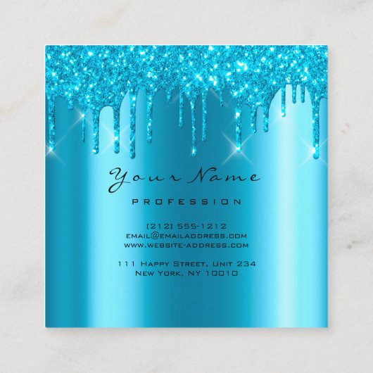 Makeup Artist Event Planner Glitter Turquoise Blue Vierkante Visitekaartje (Achterkant)