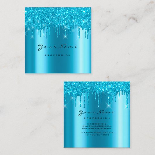 Makeup Artist Event Planner Glitter Turquoise Blue Vierkante Visitekaartje (Voorkant / Achterkant)