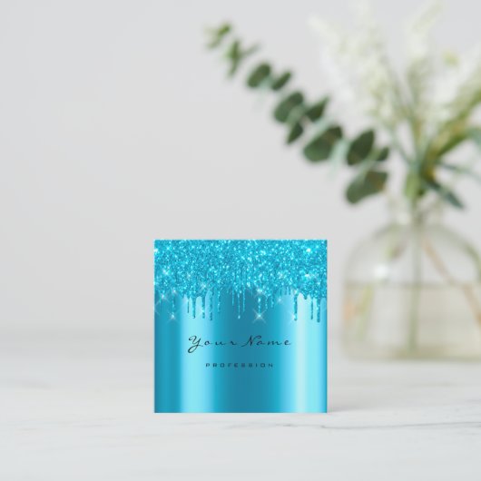 Makeup Artist Event Planner Glitter Turquoise Blue Vierkante Visitekaartje (Staand voorkant)