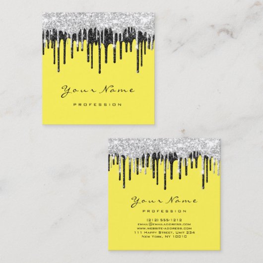 Makeup Artist Event Planner Grey Black Yellow Vierkante Visitekaartje (Voorkant / Achterkant)