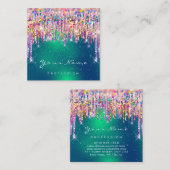 Makeup Artist Event Planner Holograaf GreeneryDrip Vierkante Visitekaartje (Voorkant / Achterkant)