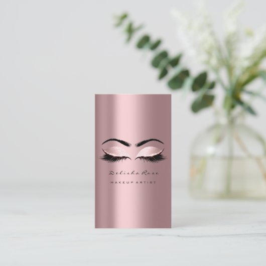 Makeup Artist Eye Lashes Glitter Blush Pink Visitekaartje (Staand voorkant)