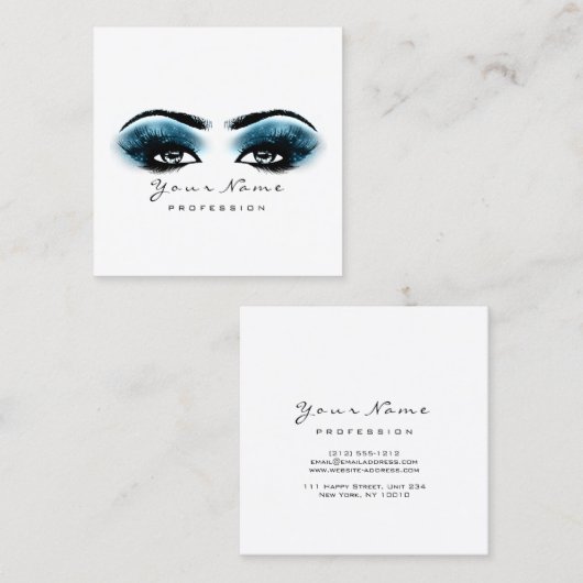 Makeup Artist Eyebrow Eye Lash Blue Navy Square Vierkante Visitekaartje (Voorkant / Achterkant)