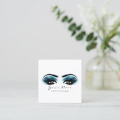 Makeup Artist Eyebrow Eye Lash Blue Navy Square Vierkante Visitekaartje (Staand voorkant)