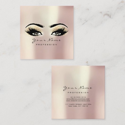 Makeup Artist Eyebrow Eye Lash Champaigne Square Vierkante Visitekaartje (Voorkant / Achterkant)