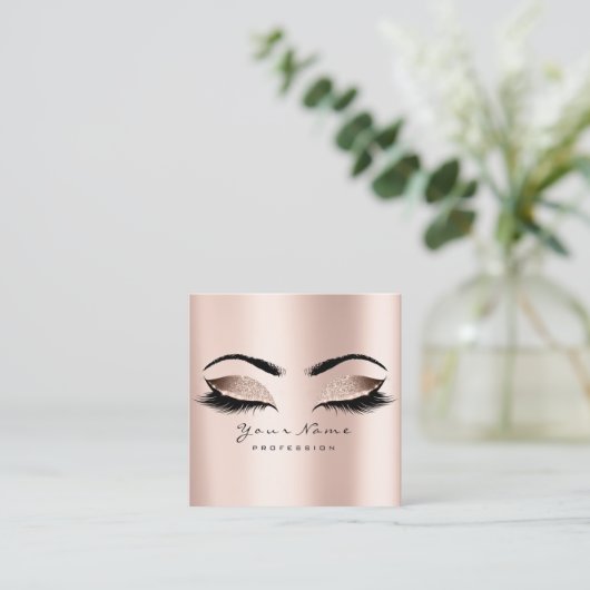 Makeup Artist Eyebrow Eye Lash Glitter Pink Square Vierkante Visitekaartje (Staand voorkant)
