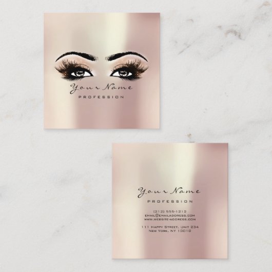 Makeup Artist Eyebrow Eye Lashes Roos Pink Square Vierkante Visitekaartje (Voorkant / Achterkant)