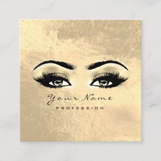 Makeup Artist Eyebrow Eyes Lashes Gold Square Vierkante Visitekaartje (Voorkant)