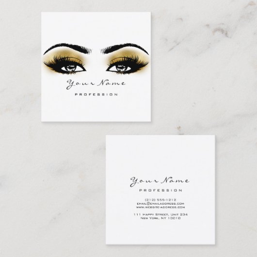 Makeup Artist Eyebrow Gold Lashes White Square Vierkante Visitekaartje (Voorkant / Achterkant)