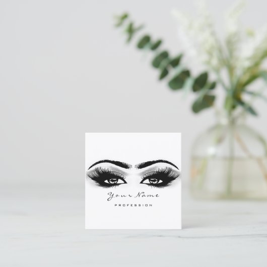 Makeup Artist Eyebrow Gray Lashes White Square Vierkante Visitekaartje (Staand voorkant)