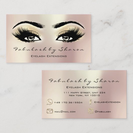Makeup Artist Eyebrow Lash Extension Gold Champaig Visitekaartje (Voorkant / Achterkant)