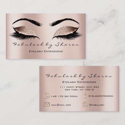 Makeup Artist Eyebrow Lashes Extensi Glitter Pink Visitekaartje (Voorkant / Achterkant)