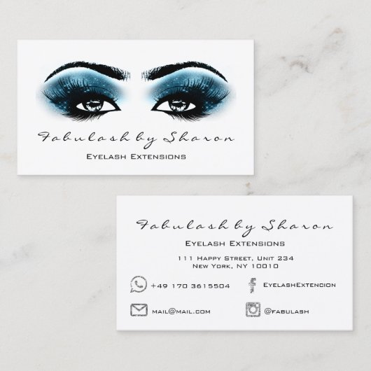 Makeup Artist Eyebrow Lashes Extension Blue Marine Visitekaartje (Voorkant / Achterkant)