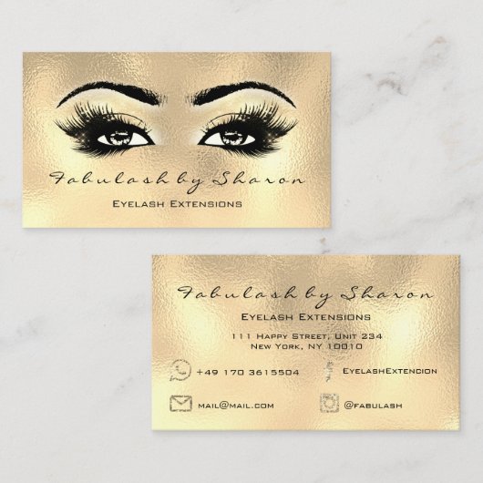 Makeup Artist Eyebrow Lashes Extension Glass Gold Visitekaartje (Voorkant / Achterkant)