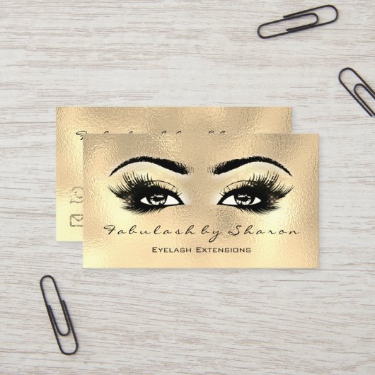 Makeup Artist Eyebrow Lashes Extension Glass Gold Visitekaartje (Voorkant / Achterkant in situ)