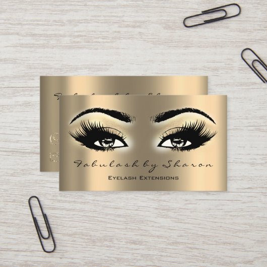 Makeup Artist Eyebrow Lashes Extension Gold Eyes Visitekaartje (Voorkant / Achterkant in situ)