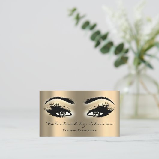 Makeup Artist Eyebrow Lashes Extension Gold Eyes Visitekaartje (Staand voorkant)
