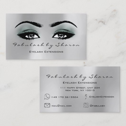Makeup Artist Eyebrow Lashes Extension Grey Blauwg Visitekaartje (Voorkant / Achterkant)
