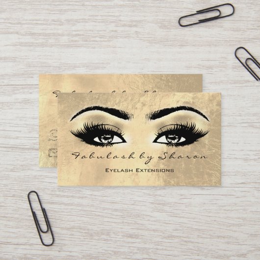 Makeup Artist Eyebrow Lashes Extension Leathe Gold Visitekaartje (Voorkant / Achterkant in situ)