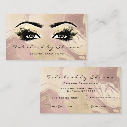Makeup Artist Eyebrow Lashes Extension Marble Gold Visitekaartje (Voorkant / Achterkant)