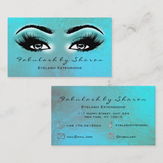 Makeup Artist Eyebrow Lashes Extension Ocean Blue Visitekaartje (Voorkant / Achterkant)