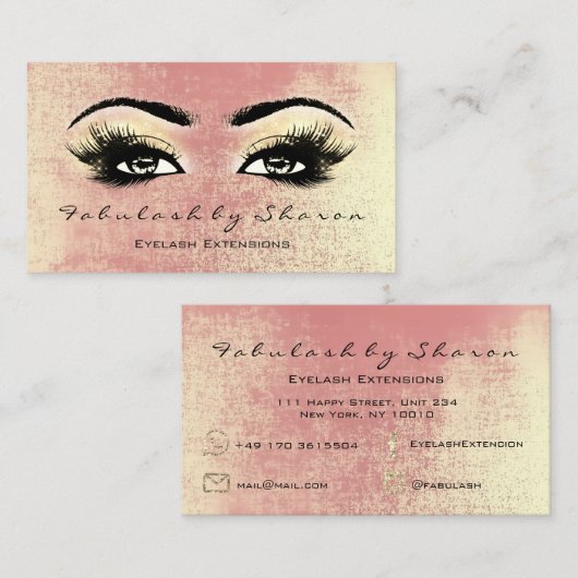 Makeup Artist Eyebrow Lashes Extension Peach Gold Visitekaartje (Voorkant / Achterkant)