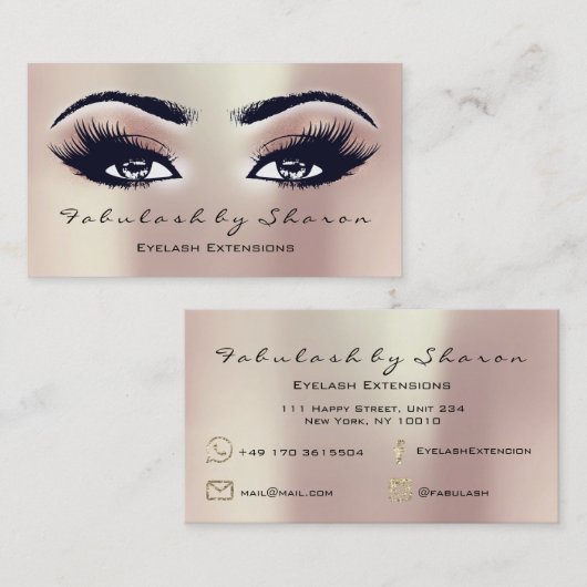 Makeup Artist Eyebrow Lashes Extension Pink Peach Visitekaartje (Voorkant / Achterkant)
