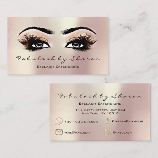 Makeup Artist Eyebrow Lashes Extension Roos Gold Visitekaartje (Voorkant / Achterkant)
