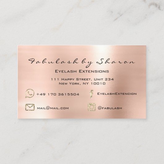 Makeup Artist Eyebrow Lashes Extension Roos Gold Visitekaartje (Achterkant)