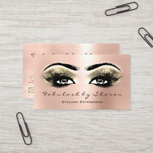 Makeup Artist Eyebrow Lashes Extension Roos Gold Visitekaartje (Voorkant / Achterkant in situ)