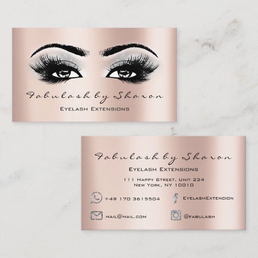 Makeup Artist Eyebrow Lashes Extension Roos Grey Visitekaartje (Voorkant / Achterkant)