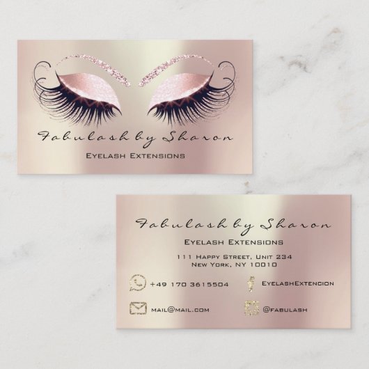 Makeup Artist Eyebrow Lashes Extension Roos Social Visitekaartje (Voorkant / Achterkant)