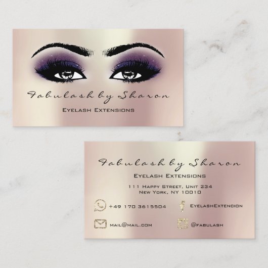 Makeup Artist Eyebrow Lashes Extension Roze Violet Visitekaartje (Voorkant / Achterkant)